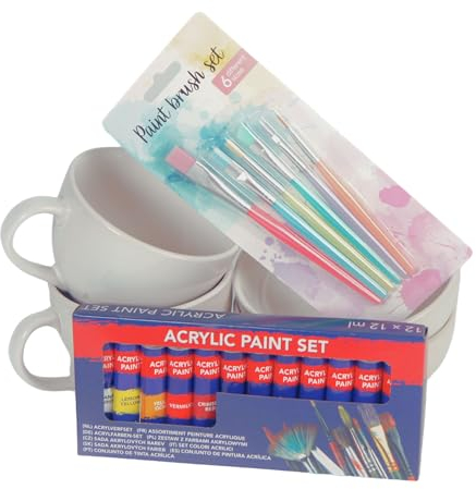 Keramik Bemalen Set für Erwachsene mit Tassen, Farben & Pinseln – Komplettes DIY Geschenk zum Selbstbemalen für Zuhause (zwei Schüsseln)