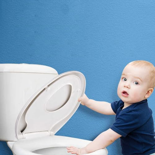 Abattant de toilette familial de qualité supérieure avec fermeture amortie et fermeture rapide, fixation par le haut simple, siège enfant amovible intégré pour un nettoyage facile (en forme de V)