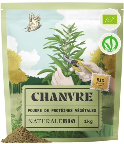 NaturaleBio Proteine Vegane di Canapa Bio in Polvere | 1 kg. Proteine vegetali di canapa ricche di proteine e fibre, a basso contenuto di zuccheri, per frullati e dolci.