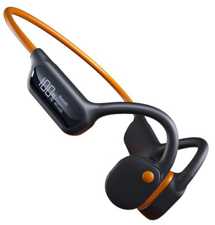 GZCRDZ Conduzione Ossea Bluetooth5.3 Auricolari Wireless IPX8 Cuffie Impermeabili 32GB Lettore MP3 Nuoto Gancio per l'orecchio con microfono Display di alimentazione (arancione)