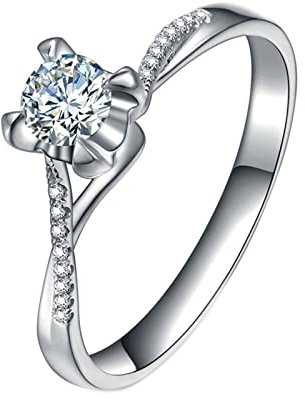 Tolldek Echt Gold Damen Solitärring Platin PT950, 0.3ct Labor Erstellt Diamant Trauringe mit Diamant Kreuz PT950 Platinum, Echtes Gold Kollektion, Gr.65 (20.7)