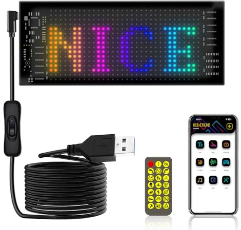 Flexibler LED Anzeigetafel Led Anzeige Namensschild Programmierbar APP Gesteuert Animation Anzeige Wasserdicht IP65 für Schild Auto, Car, Shop, Geschenk 17 X 7cm