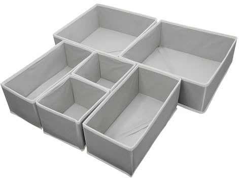 Foeska Organizzatori per Cassetti, Divisori per Cassetti, Organizzatore Piegevole per Guardaroba, Organizzatore in Tessuto per Biancheria Intima da Letto, Camicie (6 pz Grigio)