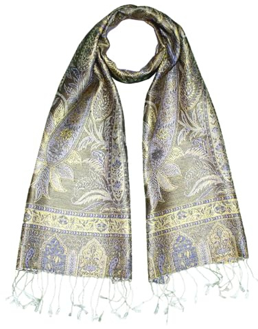 Lorenzo Cana Luxus Seidenschal für Männer Schal 100% Seide gewebt Herrenschal elegant Paisley Muster Grau Gelb Beige 7868711