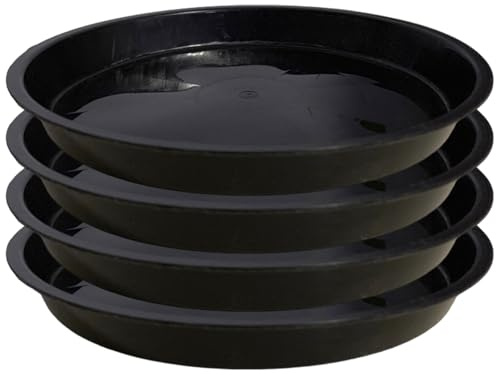Jcasbdn Plant Saucer 4Pcs 16inch Round Plant Tray Black Plastic Pot Saucers Pastoral Minimalist Drip Trays for Indoor Outdoor Gardening Supplies