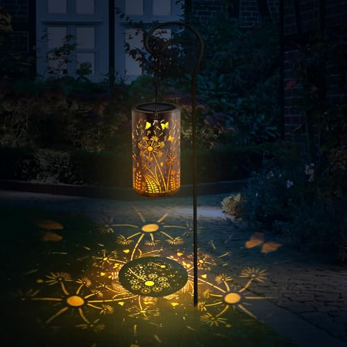 Suewidfay Solar Lanterns for The Garden, Dandelion Hanging Solar Lights Table Lamps Outdoor Garden, Waterproof Auto On/Off Warm White LED for Courtyard, Gifts for Women (with Bracket)