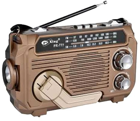Radio Solar de Emergencia, FM/Am Emer-gency Radio con Solar Recargable de Dinamo con Manivela con Linterna LED, 2000mAh Powerbank SOS Alarma USB Radios de Camping al Aire Libre (Marrón)