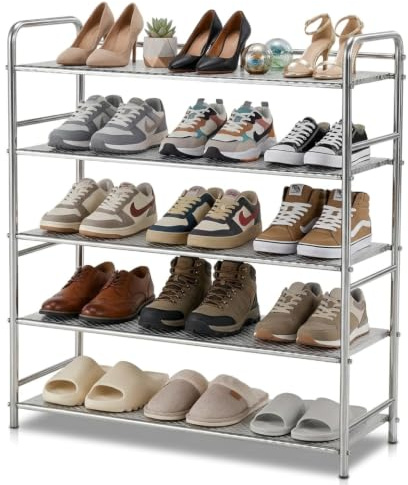 TAO ONE Schuhregal 5-stufig Edelstahl Platzsparend robust für Flur | 5-stufiges Schuhregal für maximalen Stauraum. Aus hochwertigem Edelstahl. Stabil.