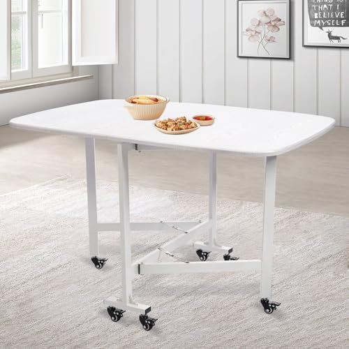 DSYOGX Tavolo da pranzo pieghevole, 120 x 80 x 75 cm, pieghevole, multifunzione, capacità di carico di 100 kg, tavolo salvaspazio con 6 numero di ruote universali, per giardini, balconi, camera da