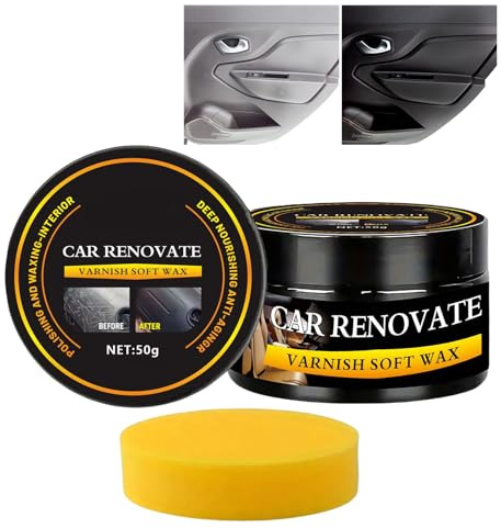 Cera Lucidante Per Auto,Crema Rinnovo Auto Con Spugna 50g - Pasta Resistente Al Calore Per Cura Interni Auto Fanali Parabrezza Superfici