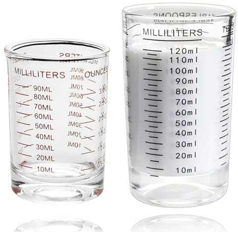 Foonary 2 Stück Messbecher 90ml und 120ml Schwarz Rot Cocktail Messbecher Messbecher Klein Glas Messbecher Cocktail Zubehör für Küche Bar Party Cocktail Tequila Wodka Schnapsgläser