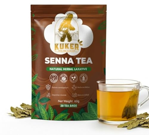 KUKER Senna Tea – 30 Tea Bags | Premium Senna Leaf Herbal Tea for Natural Constipation Relief | Supports Colon Cleanse, Digestive Health & Detox | Caffeine-Free, Non-Bleached Tea Bags, Laxative Tea