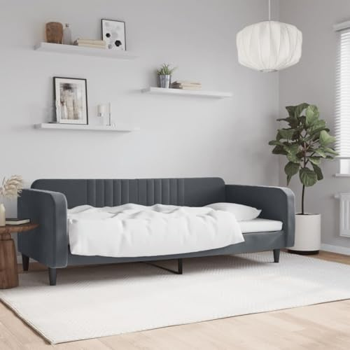 HaoChrymec Tagesbett Ausziehbar Dunkelgrau 90x190 cm Samt, Komfortables Design, Robustes Gestell, schlafsofa, einzelbett, Für Wohnzimmer & Gästezimmer