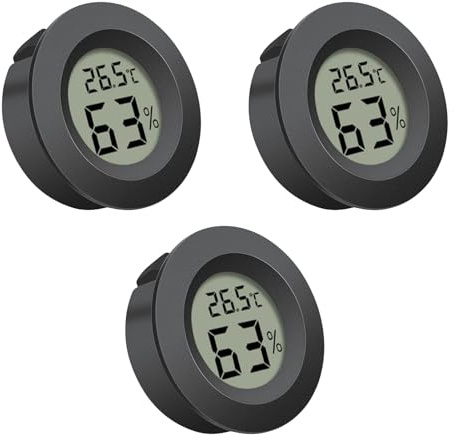 Reptile Thermometer Hygrometer, Digital Hygrometer Thermometer, Round LCD Temperature and Humidity Monitor Gauge for Indoor Climate Mini Humidity Meter for Greenhouse, Office, Basement (Black) (3)