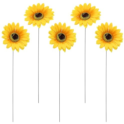 FUNOMOCYA Pali da Giardino Decorativi a Forma di Girasole 5 Pezzi per Esterni Prato Cortile Resistente Agenti Atmosferici Facile Installazione