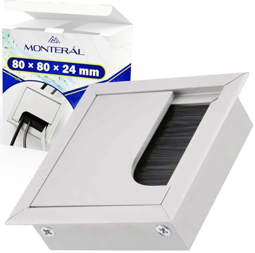 Pasacable Escritorio 80 x 80 mm H24 mm Color Gris - Pasacable Mesa Escritorio con Cepillo - Garantía de 10 Años - MONTERAL