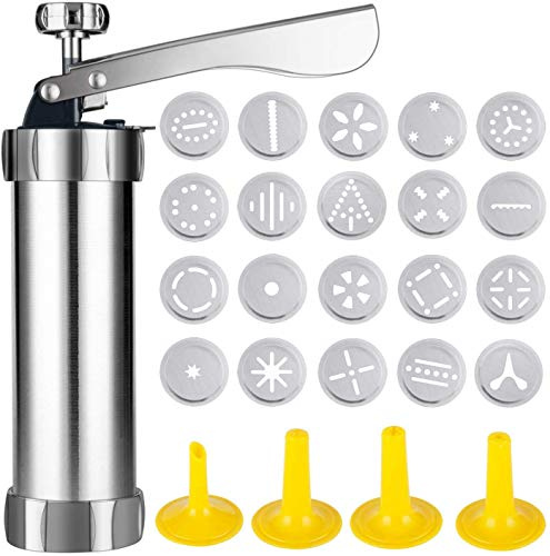 Professionelle Cookie Press mit 20 Scheiben & 4 Spritztüllen, Gebäckpresse aus Edelstahl & Aluminium – Ergonomischer Griff, Einfache Reinigung – Für perfekte Kekse, Plätzchen & Churros