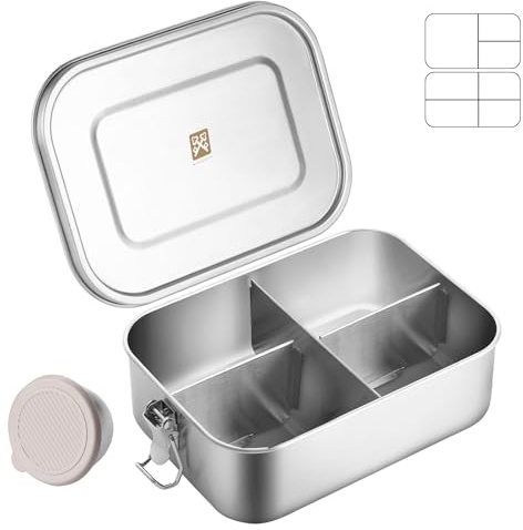 GOLDEN KEY Stainless Steel Lunch Box 1200 ml for Adults, Metal bento Box with Compartments and Replacement Silicone Ring,Leak-Proof Snack Container Freezer Dishwasher Safe for School Work picnics