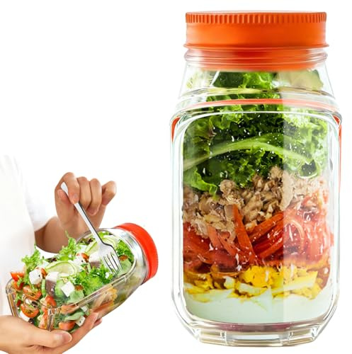 VLUVLA Salad Pod Jar, Portable Salad Container with Leakproof Dressing Cup, Vertical Layering Design, Side-Open Salad Box with Lid, Salad Jar for Meal Prep, Work Lunch, Picnic & Travel