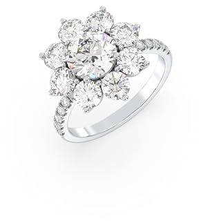 Damen Ring, Blumen Design, 925 Sterling Silber, 1ct Moissanit Mittelstein, Verlobungsring (Weiss vergoldet, 56)