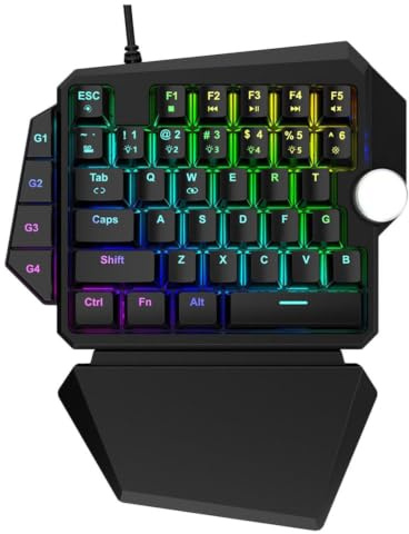 VERDANVERSE Backlit Mechanical Keyboard One-handed Gaming Keyboard 39-key Abs Ergonomic Design Black with Rgb Backlight for PC and Console Gamers