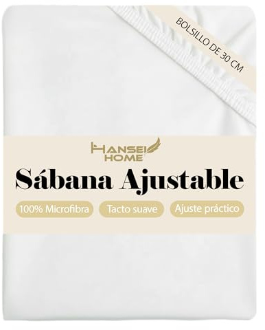 H HANSEL HOME Sábana Bajera Ajustable, Microfibra Transpirable y Suave, Altura 30 cm, Elástico 360° - Sábana Bajera 150x190/200cm – Blanco