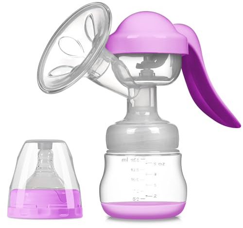 Manual Breast Pump with 150ml Storage Bottle, BPA-Free Silicone Breast Pump, Adjustable Suction, Ergonomic Hand Pump, Portable Milk Catcher for Breastfeeding, Ideal Travel & Feeding Accessory (Pink)