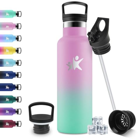 JAPORIA Gourde Isotherme Enfant 500ml, Bouteille d'eau Acier Inoxydable, Étanche et Réutilisable, sans BPA, Gourdes avec Paille, Bouteille d'eau pour Voyage, l'école, Cyclisme, Bureau, Camping