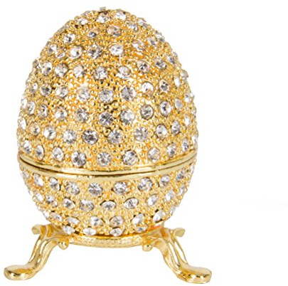 QIFU Small Golden Easter Egg Decorative Trinket Box Hinged Unique Gift for Family
