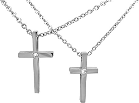 Hanessa Personalisierte Kette mit Gravur Edelstahl 47 cm mit Anhänger Kreuz klein oder groß in silber - Personalisierte Halskette für Frauen Männer - Personalisierter Schmuck Damen Herren