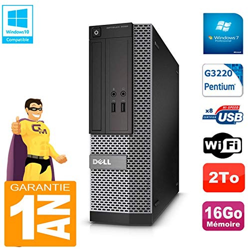 Dell PC 3020 SFF Intel G3220 Ram 16Go Disque 2 to Graveur DVD WiFi W7 (Reconditionné)