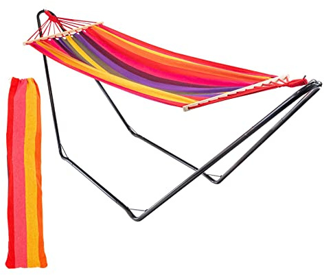 Harbour Housewares Garden Hammock with Spreader Bars - Multi Stripe - Outdoor Garden Camping Hammock Seat with Durable Fabric for Camping, Beaches, Festivals
