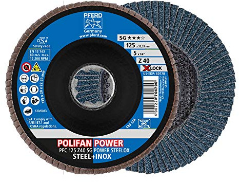 PFERD Lot de 10 disques à lamelles Polifan Power - 125 mm - Z40 - X-Lock (22,23 mm) - SG STEELOX - 67784126 - Pour une efficacité maximale grâce à une coupe agressive.