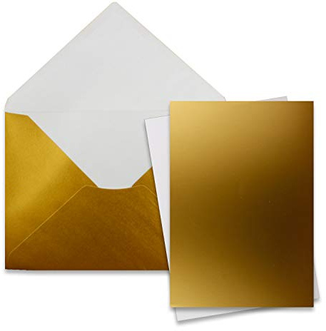 25 Stück Karte mit Umschlag Set - Einzel-Karten Din A5-14,8 x 21 cm gold mit Brief-Umschlägen Din C5-15,4 x 22 cm gold - Nassklebung