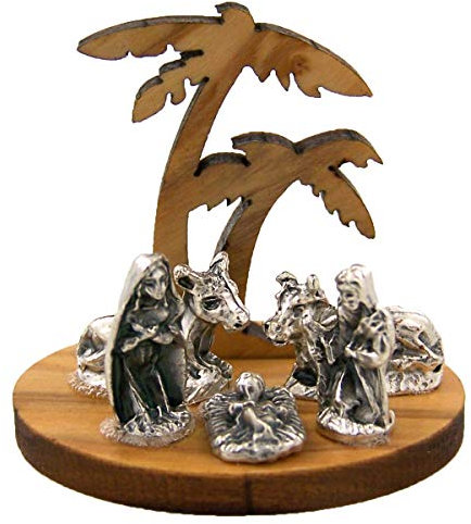 Needzo Miniatur Weihnachtskrippe aus Holz mit Palmen, 3,8 cm