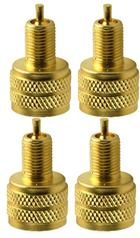 prasku 4-Pack Brass Connector Adapter, Large Bore to common Bore Coupler, 1/2-20 coarse thread & 7/16-20 UNF Thread, Copper Barrel Adapter for Automotive, Tire Maintenance & Refrigeration
