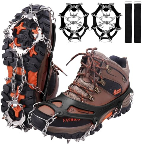 WIN.MAX Crampons for Shoes, Traction Cleats Ice Snow Grips with 19 Stainless Steel Spikes, Shoe Talons Anti - Slip Boots Spikes for Walking, Jogging, Climbing and Hiking (Black, XL)