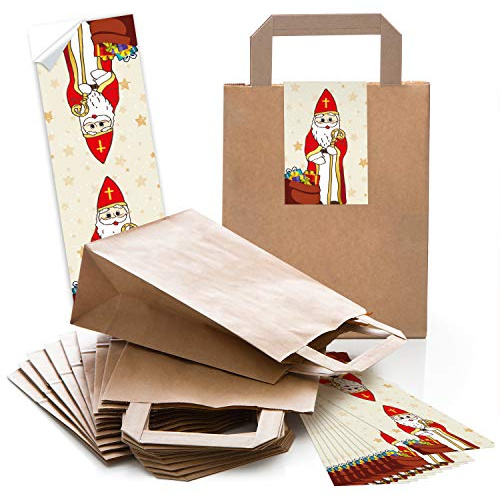 Logbuch-Verlag 10 kleine Kraftpapier Papierbeutel Weihnachten Nikolaus Beutel als Verpackung für Geschenke an Kinder Kunden Kollegen Mitarbeiter