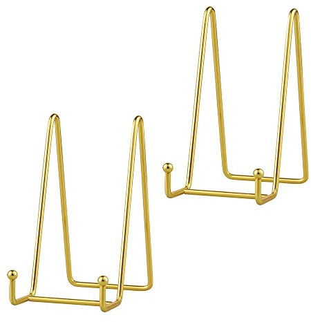 Staffelei Teller Ständer Aufsteller Halter - 2 Stück Eisen Metall Tellerständer Tellerhalter - Dekoteller Halterung - Bilderrahmen Ständer - Bildaufsteller - Staffelei für Bücher - Gold - 15,2 cm