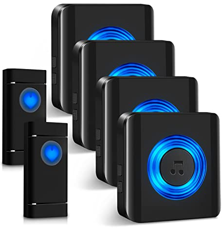 Campanello Senza Fili, Satisure Indicatore LED, 58 Melodie con 5 Livelli di Volume, Campanello Da Esterno Impermeabile IP55 Portata 400m (2 Trasmettitori e 4 Ricevitori)
