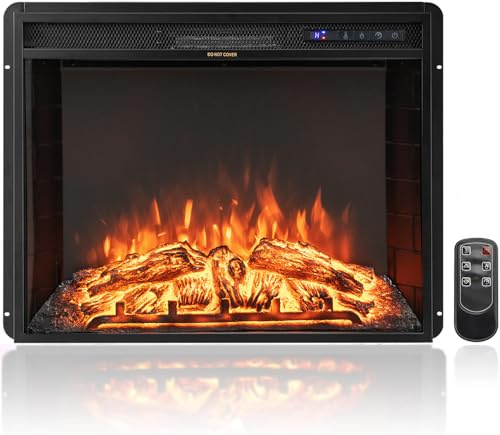 COSTWAY 26-Inch Electric Fireplace Inserts, 750W/1500W Wall Recessed and Freestanding Fireplace with Remote Control, 2 Flame Colors, 4 Brightness Settings, 5H Timer, Fireplace Heater for Indoor Use