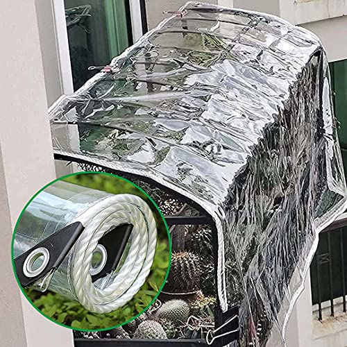 3.5m x 7.8m wasserdichte Transparente PVC Plane mit Ösen,Wetterfeste Plane Strapazierfähige Vordächer Faltbar,0,35mm Regenschutz Abdeckplane für Gartenmöbel Pflanzen Gewächshaus Pet Hutch Dach
