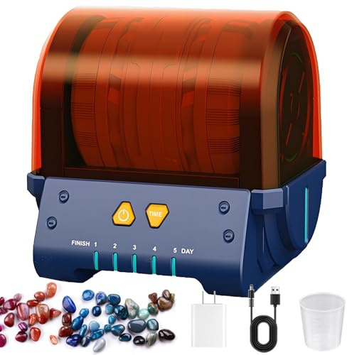 Pulidora De Rocas, Pulidora De Rocas Completa, Kit Eléctrico Para Pulir Piedras Con Temporizador De 5 Días, Tapa De Partición Y Barril De Pulido Con Pegamento, Para Bricolaje De Cristales Y Gemas