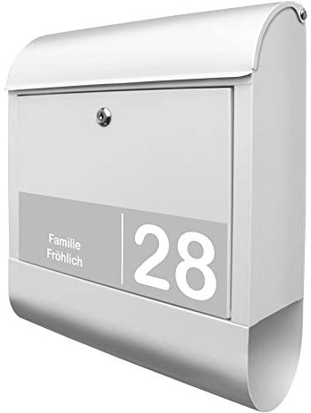 banjado Design Briefkasten mit Zeitungsfach 38,5 x 46,5 x 13cm / Postkasten mit Zeitungsrolle/Stahl Briefkasten bunt/Wandbriefkasten A4 Einwurf, Montagematerial, Weiß auf Grau 2 kompakt