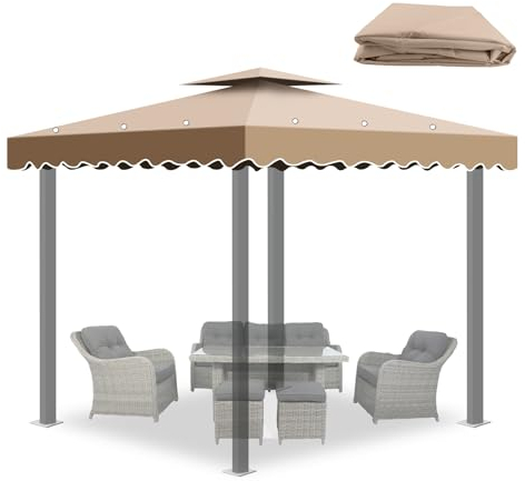 Toile de Rechange pour Tonnelle de Jardin, 3x3m Toit avec 2 Étages, Protection Solaire et Ventilation Amovible - Toile Idéale pour Pavillon