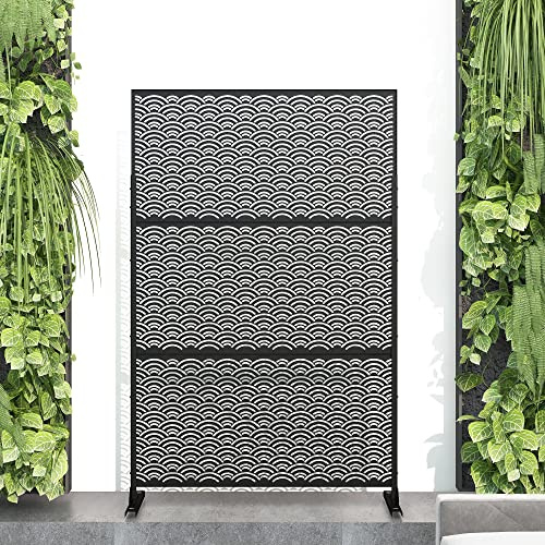 Elevens Metal Privacy Screen Outdoor Decor Privacy Screens and Panels Freestanding,Decorative Privacy Fence Screen Outdoor Divider for Deck Garden Backyard(Black-Clouds) (A-GE04040)