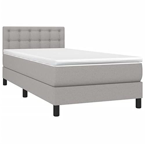vidaXL Boxspringbett mit Matratze LED Bettgestell Einzelbett Polsterbett Bett Hotelbett Bettrahmen Lattenrost Schlafzimmerbett Hellgrau 100x200cm Stoff