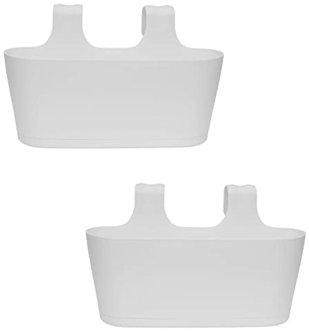 Engelland 2 x Blumenkasten zum Auf-Hängen, Farbe: Weiß, Blumentopf, oval, Balkon, Übertopf, Pflanzkasten, mit Wasserspeicher/Wasserauffangschale