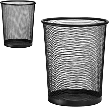 D.RECT Papierkorb Büro 19L - Abfalleimer, Papierkorb aus Drahtgeflecht Mülleimer, Papiereimer - Metall Büroeimer Mesh Runder, XXL Schwarz - 2 Stück