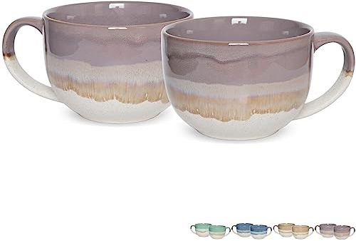 Bosmarlin Ceramic Jumbo Coffee Mug Set of 2, 23 Oz, Large Mug Soup Bowls with Handles, Dishwasher and Microwave Safe (Purple)